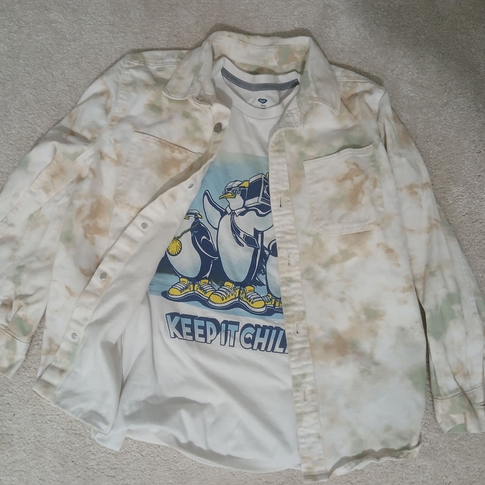 Kids Penguin Graphic Shirt - Cream and Blue
